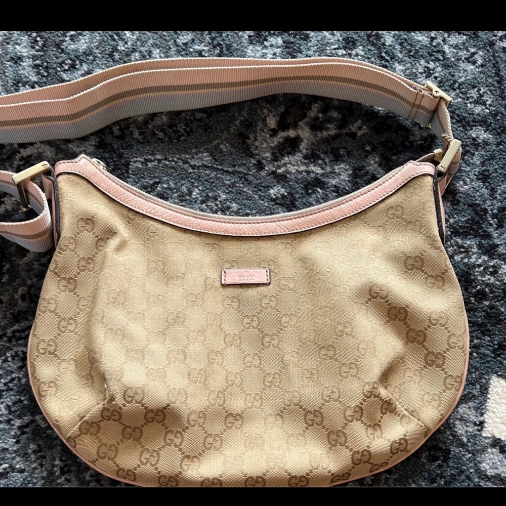 Gucci Monogram Web medium half moon hobo bag